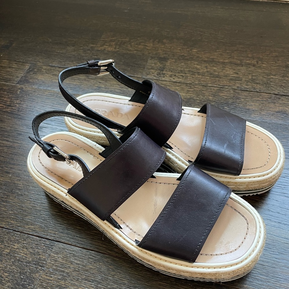 Prada Black Leather Platform Espadrilles - image 1